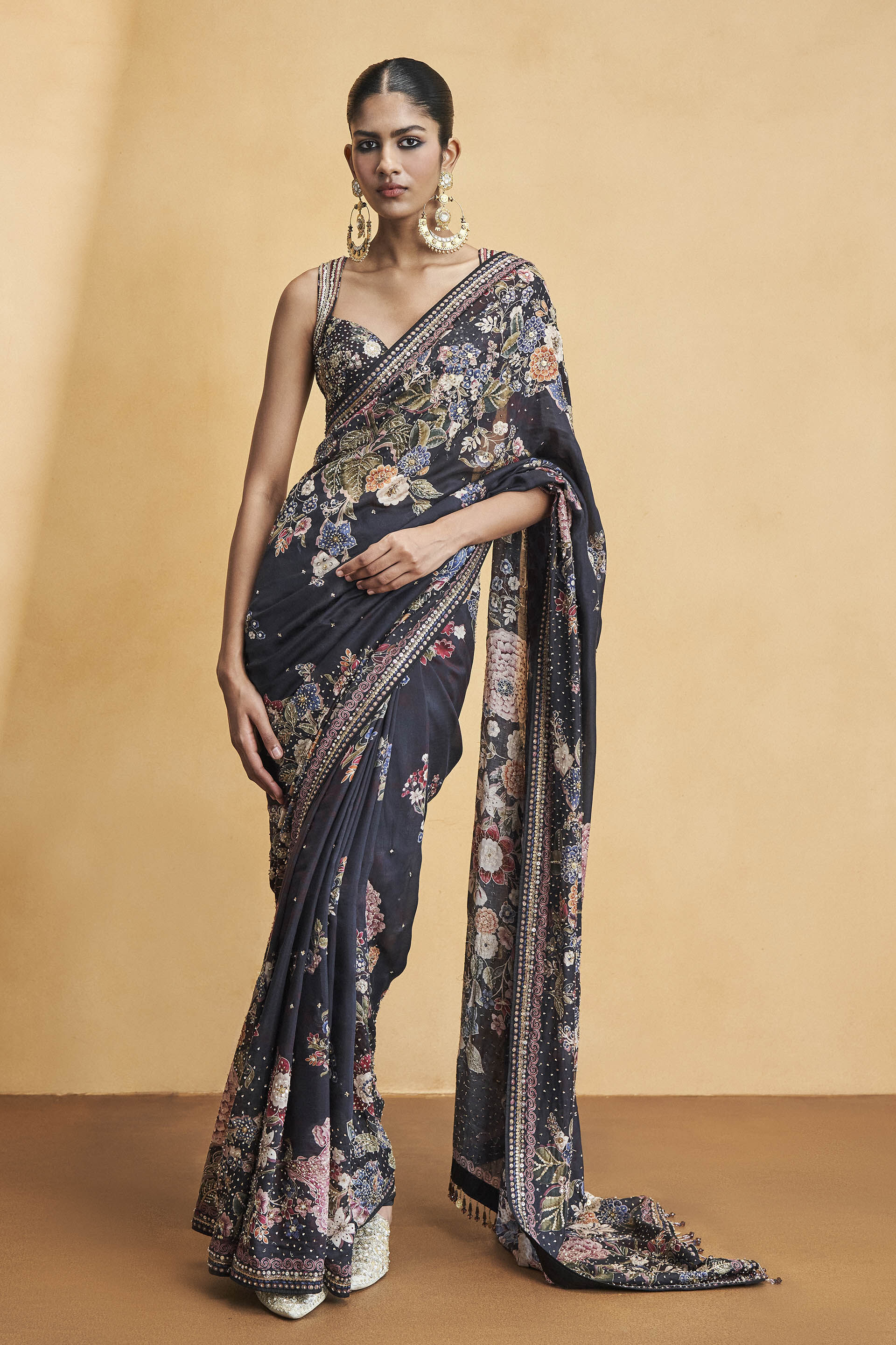 Whisper Of The Wildforest Saree Set - Black, Black, image 1